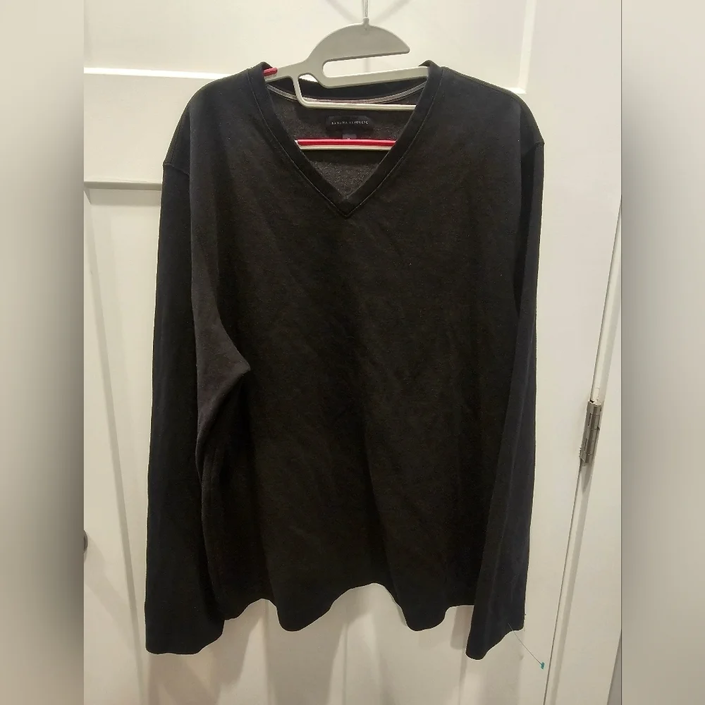 Banana Republic Men’s XL V-Neck Sweater Charcoal Black Cotton Blend Long Sleeve